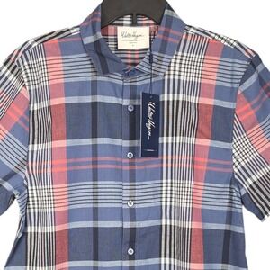 Walter Hagen Button Down Shirt Men Small Blue Plaid Short Sleeve Golf Casual NWT